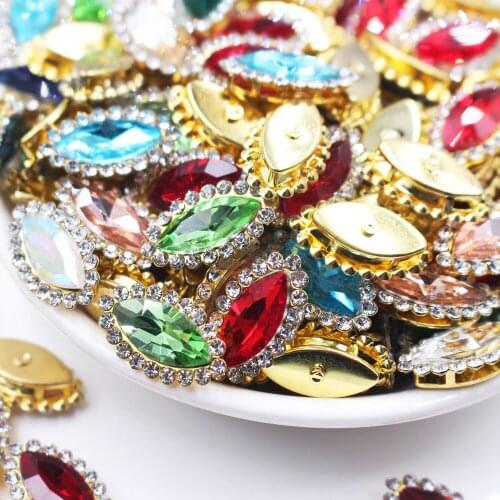 Pink Luxurious Sunflower Sewing Crystal Stones 30PCS mix Color Strass Crystal Rhinestones for Weding Dresses