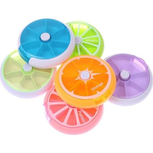 7 Day Pill Container For Travel Weekly Rotating Pill Box Round Case Splitter Tablet Storage Organizer Medicine