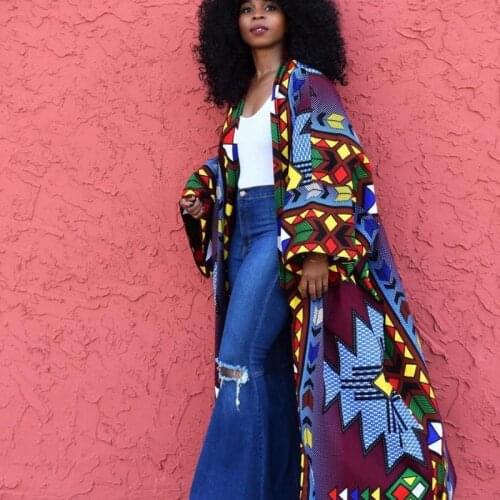 African Dresses for Women Spring Autumn African Women Long Sleeve Printing Polyester Long Coat African Clothes Women