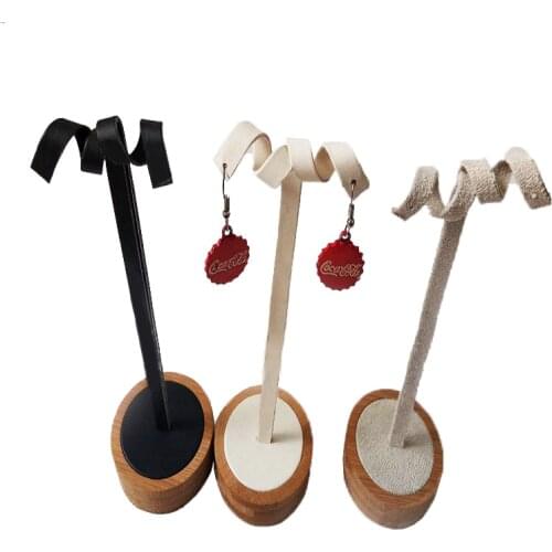 Bamboo Earring Display Holder Storage Rack Jewelry Organizer Stand Round Bottom Eardrop Shelf Jewelry Display