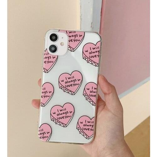 Pink Heart Case for iPhone 11 Transparent Shockproof Korean Phone Case For iPhone 12 Pro Max XR X XS Max 7 8 Plus SE 2020 Soft