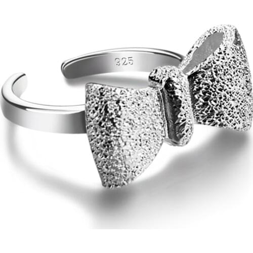 Pretty Big Bowknot 925 Sterling Silver Shiny Frosted Exaggeration Design Finger Advanced Sense Rings for Women Girls Party Gift