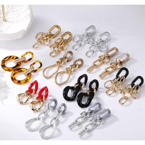 European and American personality jewelry with metal stitching geometric buckle acrylic acetate chain resin earrings for women