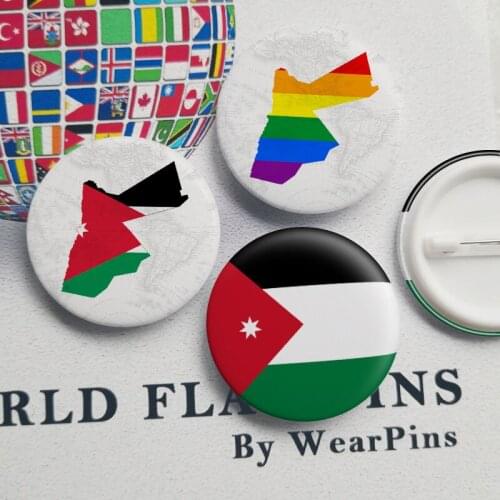 Jordan Flag Map Tin Button Pins LGBT Gay Rainbow Pride Tin Button Badges