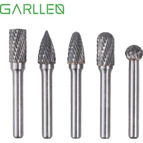 GARLLEN 5pcs 1/4'' Tungsten Carbide Rotary Burr Point Cutter File Grinder Shank Set for Processing Mel Marble Jade Bone