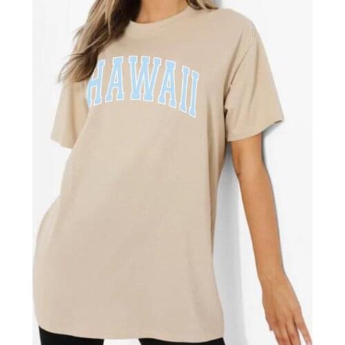 HAWAII Female Vintage Slogan T Shirt Retro Style Casual Tropical Oversized Tshirt Women Cute Beach T-shirts Ladies Summer Tops