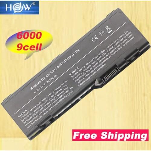 HSW 7800mAh Laptop Battery For dell 310-6321 312-0340 312-0348 D5318 F5635 G5260 6000 9200 9300