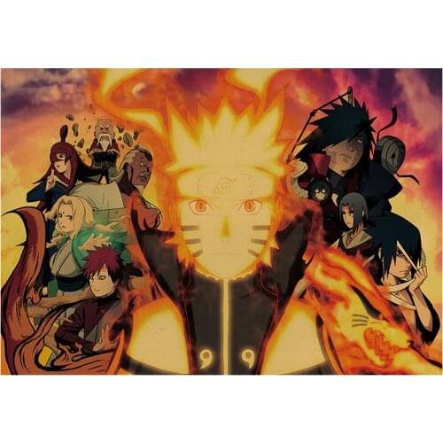 Naruto Classic Figure Painting Vintage Cartoon Anime Poster Room Decoration Stickers Home Decor Kraft Paper Wall Sticker Posters