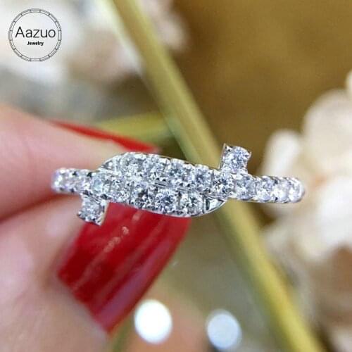 Aazuo 18K Orignal White Gold Rose Gold Real Natrual Diamond 0.34ct Classic Cross Ring Fashion Gift For Woman&Lady Birthday Party
