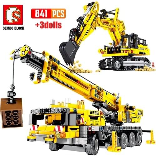 City Construction Engineering Building Block Agitator Truck Excavator Sling Van Roller Forklift Educational Bricks Toy Boy Gift