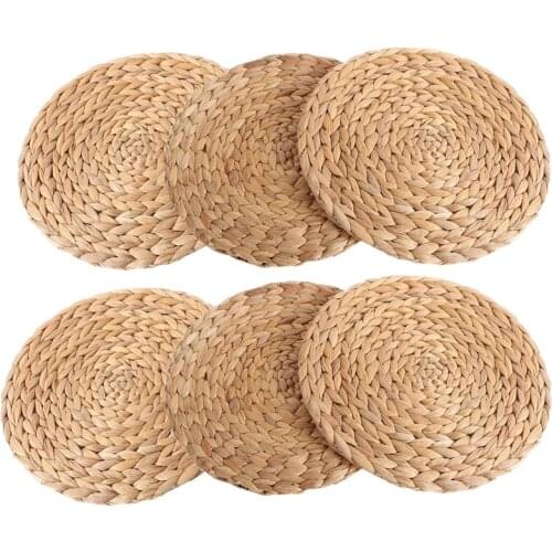 Big deal 6Pack Round Woven Placemats for Dining Table, 7.8 Inch Straw Braided Placemat, Heat Resistant Non-Slip Weave Placemats