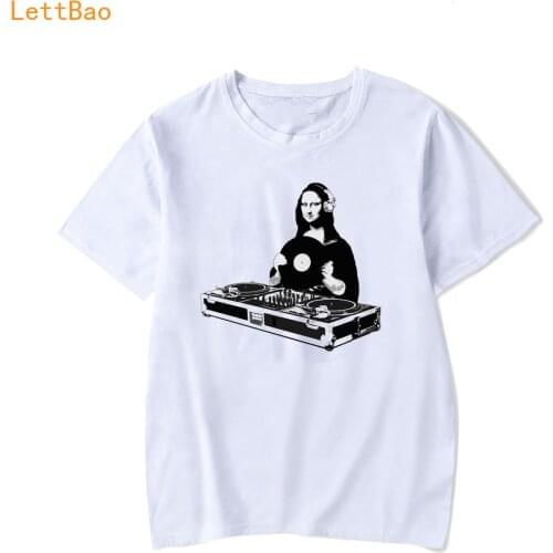 Summer 2019 Mona Lisa DJ Music Cartoon Comic Rave Techno Roll Camisetas Hombre 90s Fashion Hip Hop Streetwear Cotton Tshirt Men