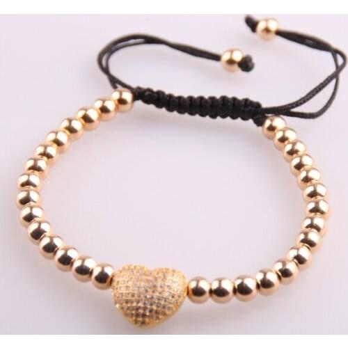 MOODPC Hot Sale Men Bracelet 5mm Alloy Beads & Heart CZ Charm Bracelet For Women Men Fashion Gift Adjust Size