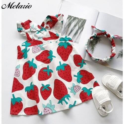 Melario Baby Girls Dresses Summer Brand Kids Princess Dress Strawberry Pattern Kid Dress with Hairband 1-6Y Children Clothes