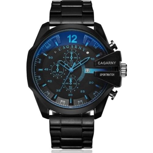 Cagarny Top Mens Quartz Watches Luxury Fashion Sport Wristwatch Waterproof Black Stainless Male Watches Clock Relogio Masculino