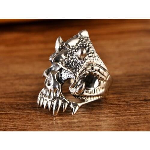 100%S925 silver domineering orc skull ring Thai silver retro mens silver jewelry mens ring free shipping