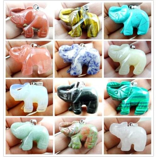 Natural Stone Turquoises Quartz crystal tiger eye Elephant pendant for diy Jewelry making necklace Accessories