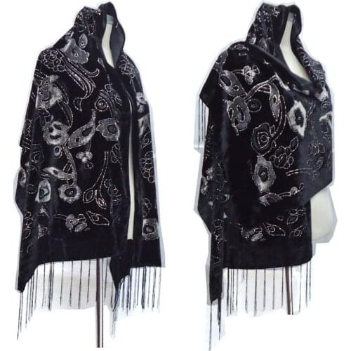 New Arrival Burnout Velvet Winter Scarf Hijab Glitter Floral Desigual ShawlS For Wedding Black Head Scarf Ponchos Women