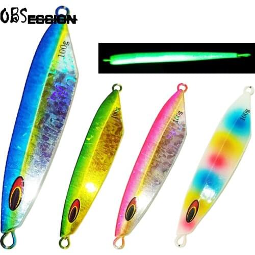 OBSESSION Luminous Slow Metal jigging lure 100g 1pcs 4pcs Japan Laser Flat Fall Jig for Tuna glow sinking fishing lure set