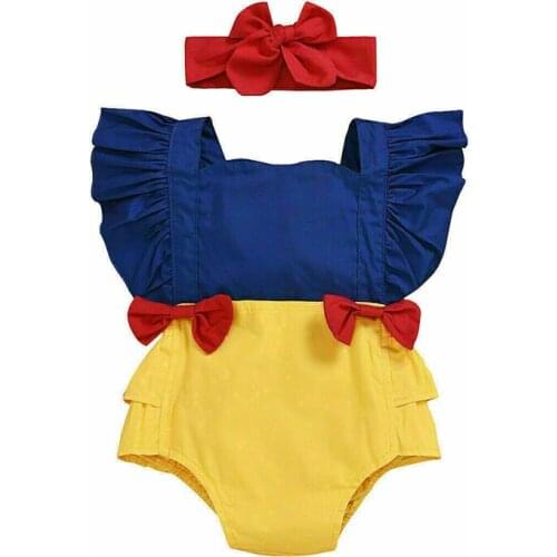2Pcs Toddler Kid Baby Girl Clothes Sleeveless Ruffle Patchwork Romper Jumpsuit Headband Outfit With Bow 0-24M