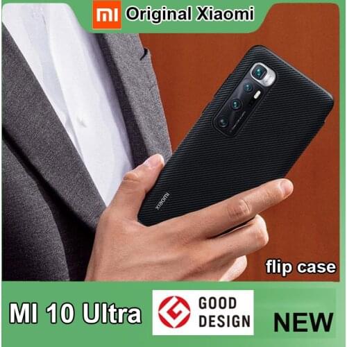 Original Xiaomi Mi 10 Ultra Flip Case Smart wake up sleep case Carbon Black Plain For Xiaomi Mi10 mi 10 Ultra PU Leather Cover