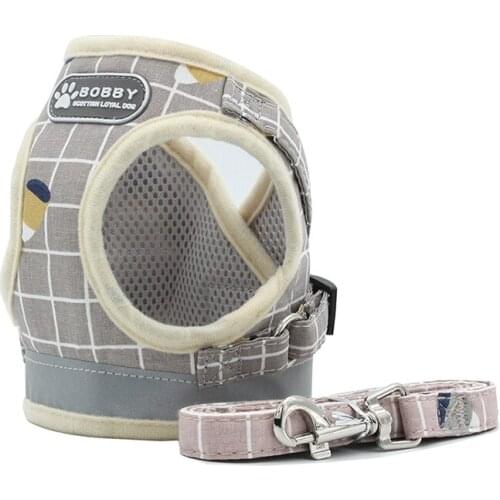Autumn Plaid Adjustable Breathable Dog harness Vest Dog Harness and Leash Set for Small and Medium sized Dogs