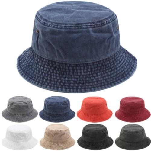 Washed Denim Bucket Hat Hip Hop Solid Wide Brim Cotton Fisherman Sun Hat Blank Summer Men Hat Outdoor Beach Fishing Cap Panama