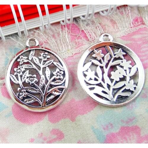 50pcs 22.5*27MM Antique Silver Plated Flower Charm Pendants For Jewelry Making Flower Pendants Charm