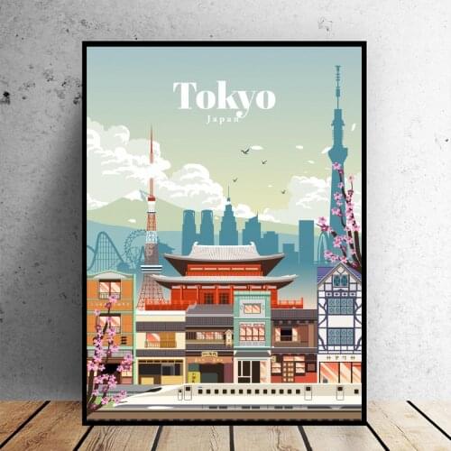 Tokyo Japan Canvas Poster Landscape Vintage Buildings Wall Art Pictures for Living Room Painting Home Decor No Frame