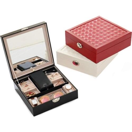 PU Jewelry Organizer Box Packaging Casket Portable Jewelry Box Storge Necklace Earring Bracelet Rings Box with Makeup Mirror