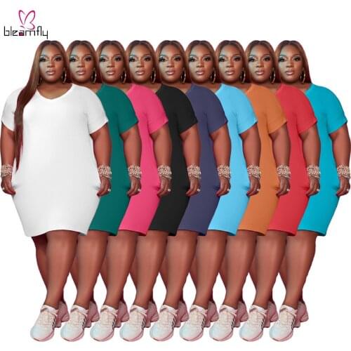 Plus Size L~5XL Summer Dress For Women Short Sleeve Loose Casual T Shirt Short Beach Robe Sexy Short Femme Dresses Vestidos