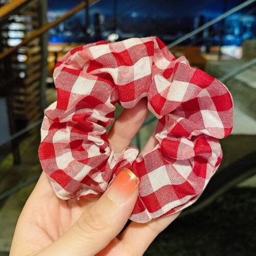 Spring Autumn Plaid Mesh Large Intestine Hair Ring Women Girls Scrunchies Fabrics Hair Band Hair Accessories Elastic Hair Bands
