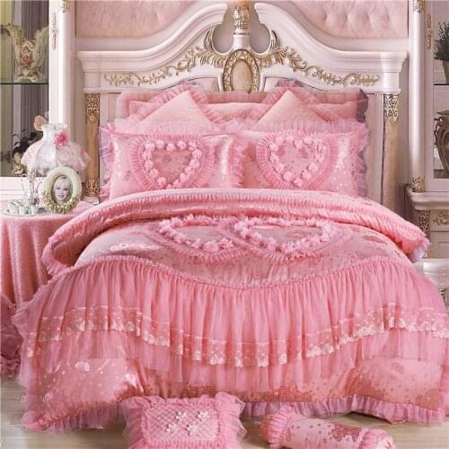 Luxury bedding set pink,red bed linen 4/6/9pcs/set duvet cover set princess bed spread duvet cover 2019 bed for wedding
