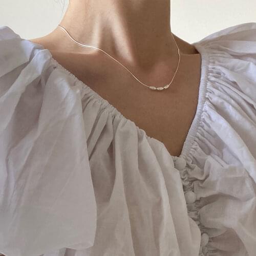 S925 sterling silver rice necklace female simple design snake bone chain niche cold wind clavicle chain gift