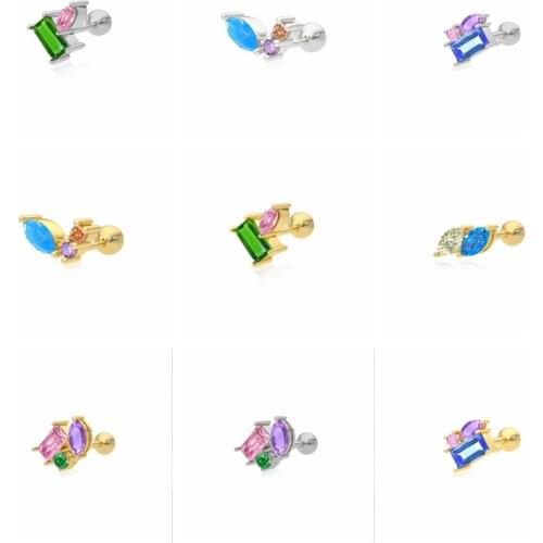 BOAKO 925 Sterling Silver Earring Summer Crystal Colorful Mini Stud Earrings For Women 2021 Girl Piercing Earrings Joyero Aretes