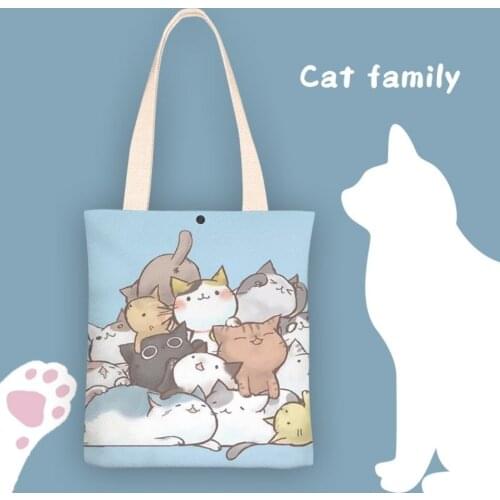 Cute cat girl one-shoulder canvas bag female hand-painted canvas bag Japanese college student class bag handbag