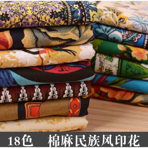 145x50cm Ethnic Style Printing Cotton and Linen Fabric Tablecloth Sofa Big Pillow Cushion Fabric Retro Pastoral DIYSewing Fabric