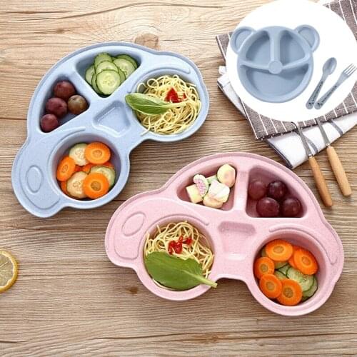 Toddler Infant Baby Dishes Cartoon Car Shape plate Environmentally Separated Child Food Plates Kids Dinnerware Tableware Tray