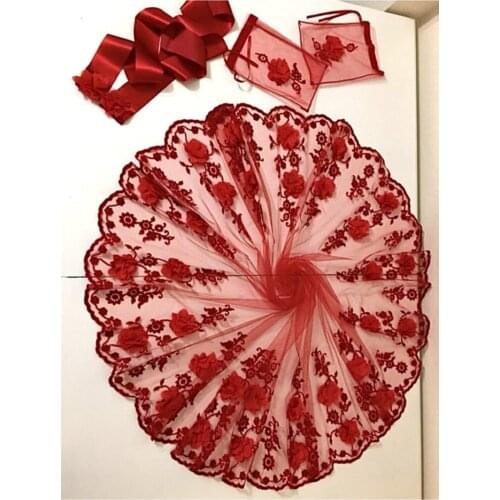 Three Dimensional Luxury Henna Veil Bridal Veil Set 3d Red Bridal Veils Red Lace Bridal Veils with good quality Affordable price