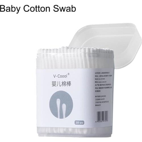 High Quality Disposable Baby Cotton Swab Baby Double-headed Fine Cotton Swab Boxed 200