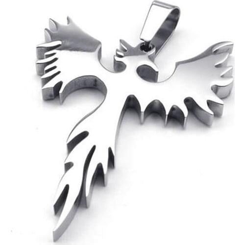 Jewelry Stainless Steel Phoenix pendant with 60cm Chain, necklace for Men Women, Silver-color