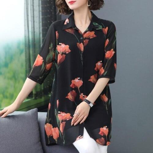 2021 Spring Summer Fashion Women Blouse 5XL Plus Size Half Sleeve Vintage Floral Print Shirt Ladies Casual Tops Femme X154