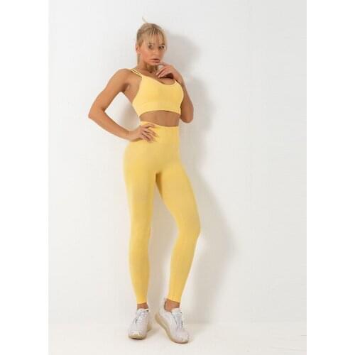 Women Sportswear Seamless Yoga Set 2 Piece Workout Clothes Gym High Waist Running Legging Fitness Sports Bra Athletic Suits