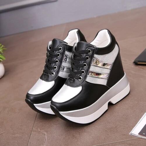 Spring High Platform Boots 12CM High Heel Women Thick Sole Shoes Leather Wedge Sneakers Waterproof Breathable Casual Shoes White
