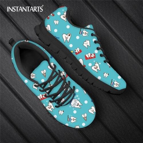 INSTANTARTS Blue Dental Teeth Print Womens Sneaker Non-slip Running Footwear Female Casual Work/Walking Flat Shoes Comfortable