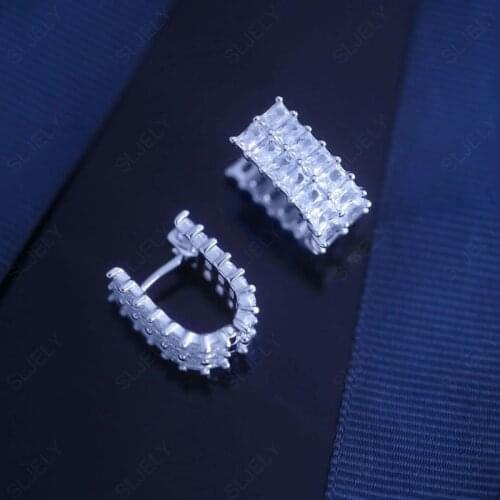 SLJELY Fashion S925 Sterling Silver Shinning Zircon Eclat Double U-shaped Bold Hoop Earrings Women Monaco Brand Fine Jewelry