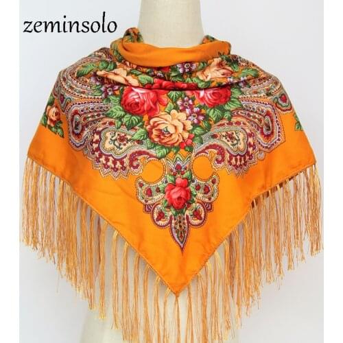 New Fashion Russian Brand Big Size Square Scarf Women Hijab Cotton Long Tassel Print Scarf Spring Winter Scarves Shawls Stoles