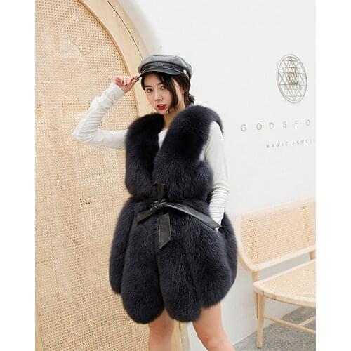 JANEFUR Real Fox Fur Vest Women Fox Fur Coat New Luxury Female Fur Jacket Warm Thick Winter Fur Vest Waistcoat