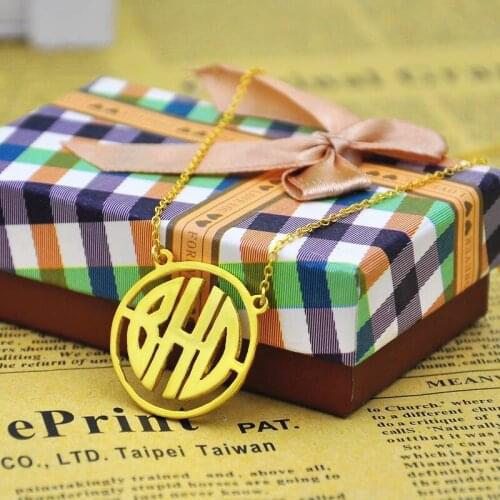 1" inch Circle Block Monogram Necklace Personalized 3 Initial Pendent Custom BFF Necklace