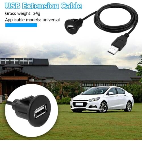 1m USB2.0 Car Dashboard Embedded Installation USB A Male To Female Socket Panel Extension Cable Connector For Phones GPS DVR